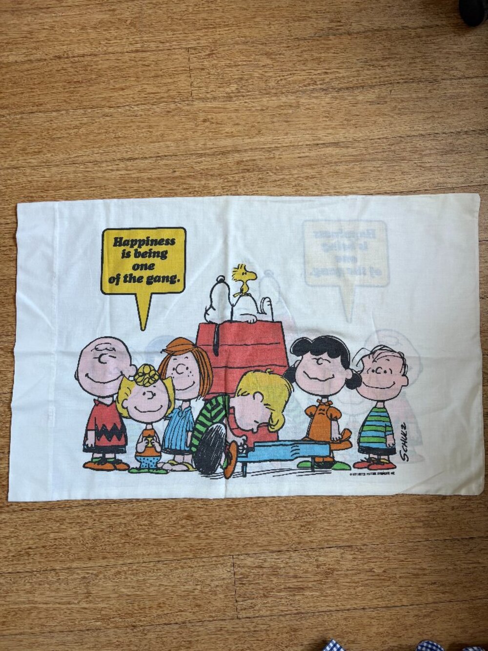 Vintage Sears Peanuts Snoopy Charlie Brown Pillowcase 42x36 Happiness Gang